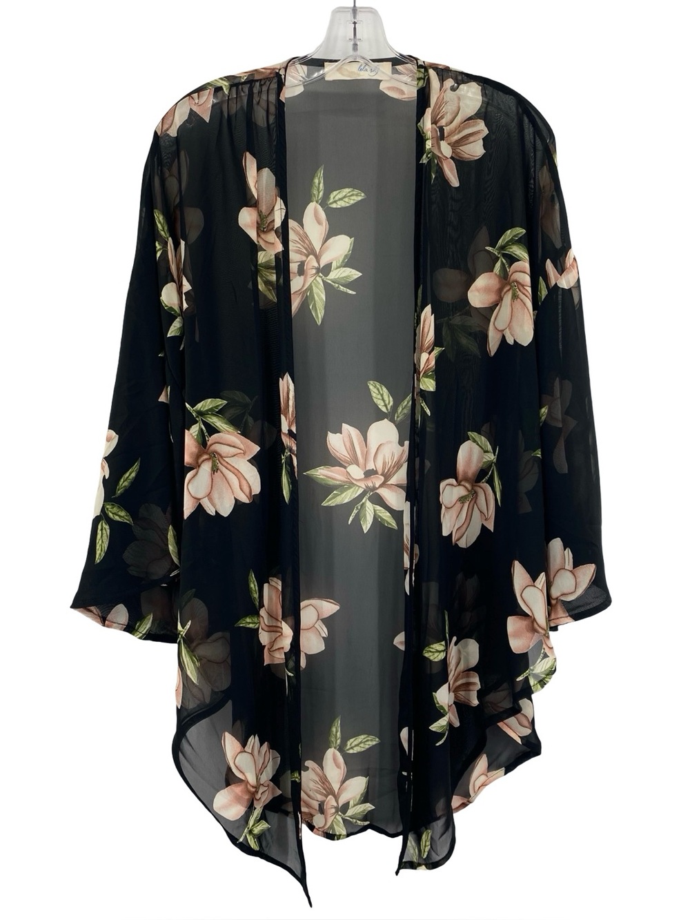 Lela Sky Black Floral Sheer Chiffon Kimono Cardigan Size Medium Whimsigoth